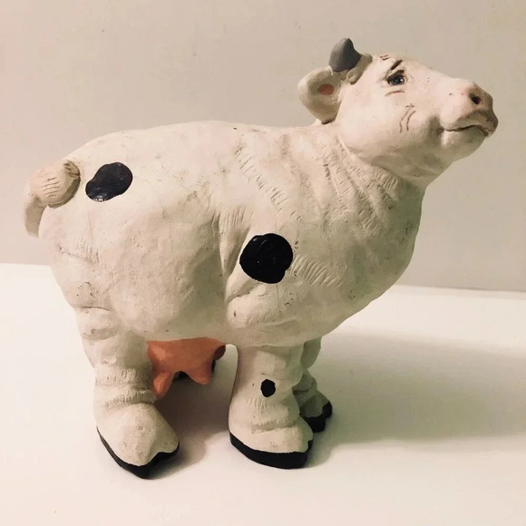 Vintage 1991 Cast Art Cow Figurine Hand Crafted Made in Mexico 7  Inch Tall - Picture 1 of 13